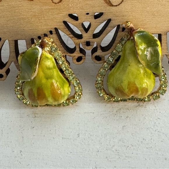 Gorgeous Vintage Vendome Uranium Crystal Rhinestones Clip On Pear Earrings - Picture 4 of 11